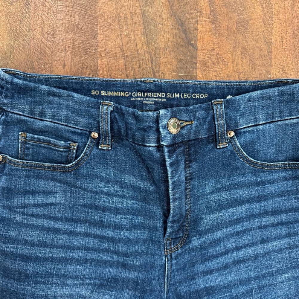 Chico’s So Slimming Girlfriend Slim Leg Crop‎ 00 
Jeans Dark Wash Stretch Size 2 - Picture 2 of 6